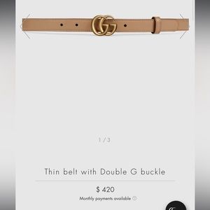 Tan Thin Gucci Belt with Double G Buckle size 90